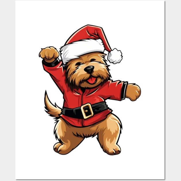 Cartoon Christmas Yorkshire Terrier Dog Dancing Wall Art by Chromatic Fusion Studio